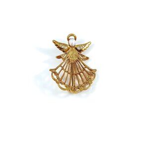 Vintage Avon Gold Tone Pearl Angel Brooch